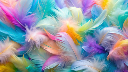 Colorful feathers as a background. Texture. Close-up.の写真素材