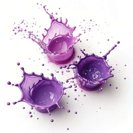 purple paint splashes isolated on white background. 3d renderingの写真素材