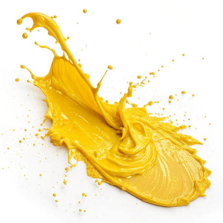 Yellow paint splash isolated on white background. Clipping path included.の写真素材