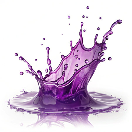 Purple paint splashing isolated on white background with clipping path.の写真素材