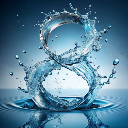 water splash isolated on blue background. 3d rendering, 3d illustration.