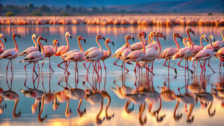 Flamingos at Lake Nakuru in Kenya, Africa.の写真素材