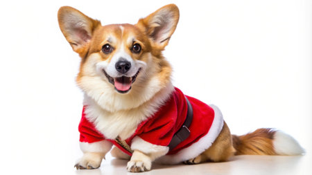Welsh Corgi Pembroke in Santa Claus Costumeの写真素材