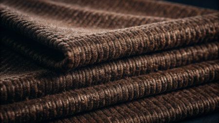 Close up of brown knitted fabric texture. Textile background.