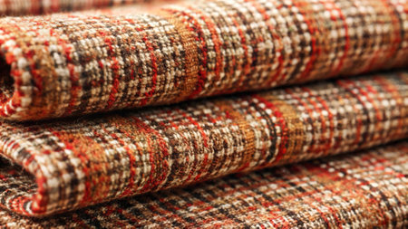 Closeup detail of a stack of brown woolen plaid.の写真素材