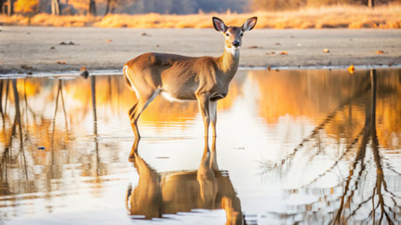 White-tailed deer at a waterhole in the Okavango Delta, Botswana.の写真素材