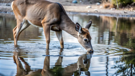 White-tailed deer (Odocoileus virginianus) drinking at a waterhole