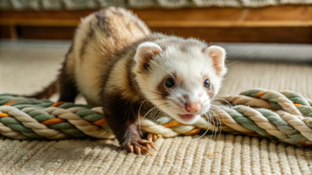 Ferret in a cage. Selective focus on the eye.の写真素材