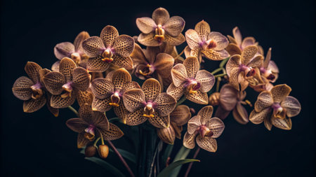Beautiful orchid flowers on black background. Selective focus.の写真素材