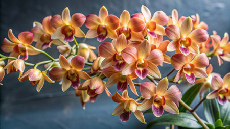 Beautiful orchid flowers on a dark background. Selective focus.の写真素材