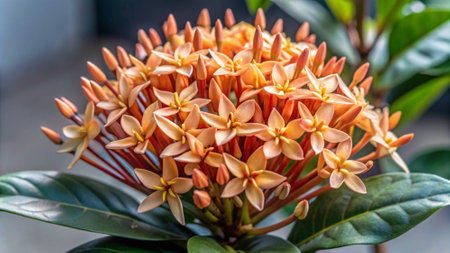 Close up of Ixora coccinea flower, Thailand.の写真素材