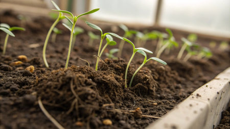 Green seedling illustrating concept of new life and eco-friendly farming