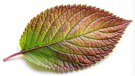 Autumn leaf on a white background, close-up, macroの写真素材