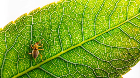 Close up of ant on green leaf. Macro shot of ant on green leaf.の写真素材