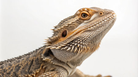 bearded dragon isolated on a white background, close-up portraitの写真素材