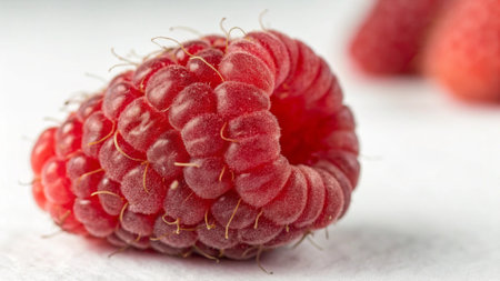 Ripe raspberries on a white background close-up macroの写真素材