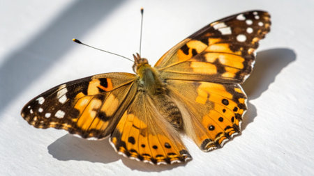 Painted Lady butterfly (Vanessa cardui) on white backgroundの写真素材