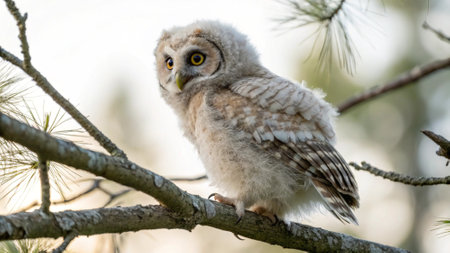 Tawny owl (Strix aluco) perched on a branchの写真素材