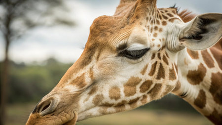 Close up of a giraffe in the Okavango Delta - Moremi National Park in Botswanaの写真素材