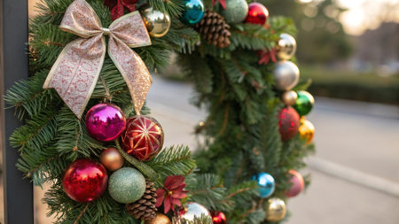 Christmas decoration on the street. Christmas and New Year holidays background.の写真素材