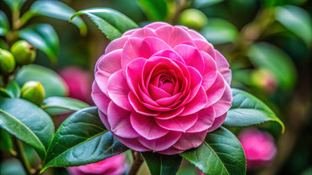 Pink camellia flower in garden, Thailand. (Camellia japonica)の写真素材