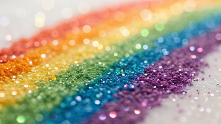Rainbow glitter background with bokeh effect. Macro shot.の写真素材