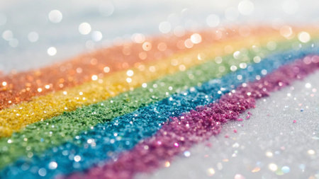 Rainbow glitter background with bokeh defocused lights and shadowの写真素材