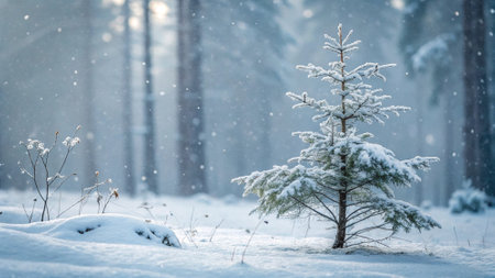 Frozen winter forest with snow covered trees. Coniferous forest.の写真素材