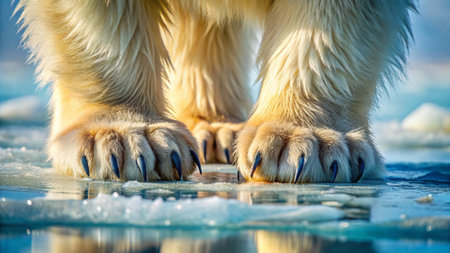 Paws of a polar bear close-up on the ice.の写真素材