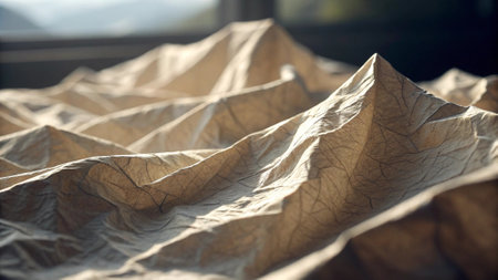 Crumpled sheet of paper on the windowsill, close-upの写真素材