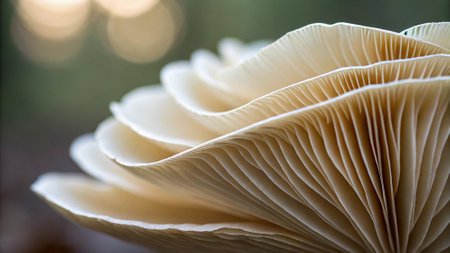 Close up of white mushroom in the forest, macro photo with shallow depth of field