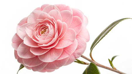 Pink camellia flower isolated on white background, close-upの写真素材
