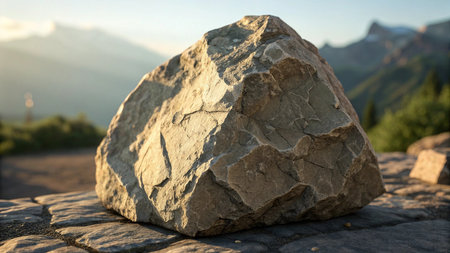 Large stone on the background of the mountains. Close-up.の写真素材