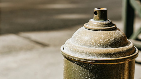 Aerosol spray can in a public park. Selective focus.の写真素材