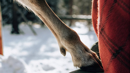 Close-up of the legs of a reindeer in winter.の写真素材