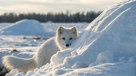 Polar fox (Sulphur foxes) in winterの写真素材