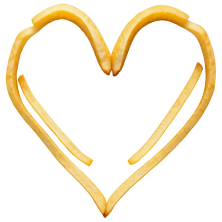 French fries in the shape of a heart isolated on white background.の写真素材