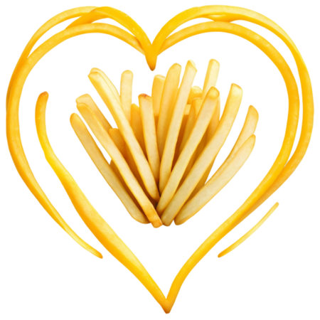 French fries in the shape of a heart isolated on white background.の写真素材