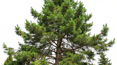 Pine tree isolated on white background, closeup of photo.