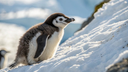 Chinstrap penguin (Spheniscus chinstrap) on the snowの写真素材