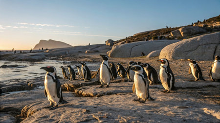 African penguins (Spheniscus demersus) on Boulders Beach, Cape Town, South Africaの写真素材