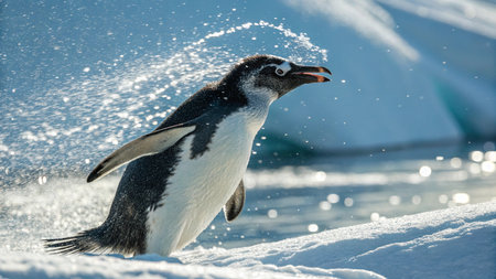 Gentoo penguin (Pygoscelis papua) on the ice floeの写真素材