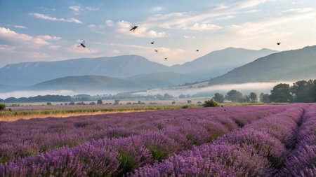 Lavender field at sunrise in summer in Provence, France