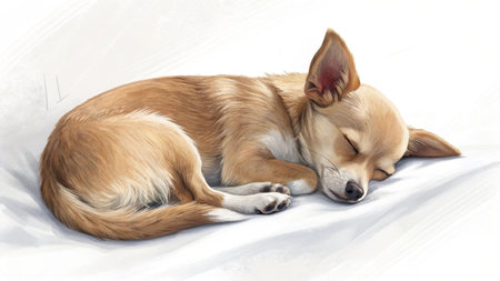 Chihuahua dog sleeping on white background, 3D illustrationの写真素材
