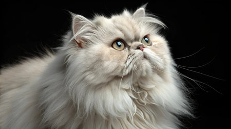 Persian cat with blue eyes on a black background close-upの写真素材