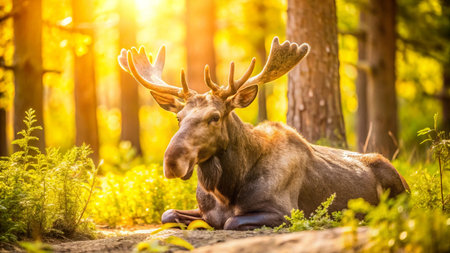 Moose in the forest during the rutting season, Finland