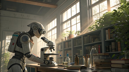 robot working in the laboratory, artificial intelligence concept, 3d renderingの写真素材