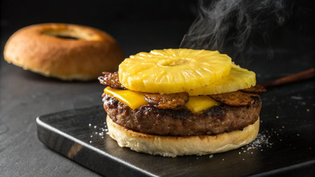 Cheese burger - American cheese burger with pineapple and cheddar cheeseの写真素材