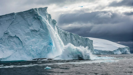 Antarctic landscape with icebergs and icebergs in the oceanの写真素材