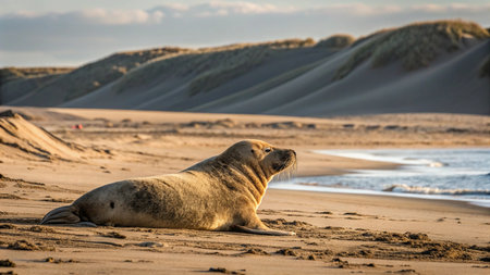 seal resting on the sand dunes of Helgoland, Germanyの写真素材